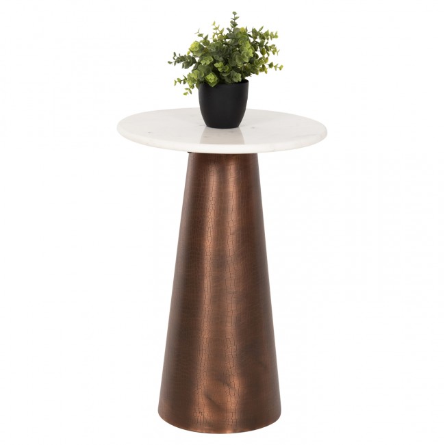 Τραπέζι βοηθητικό "FODEN" από μέταλλο/μάρμαρο σε χρώμα χάλκινο/λευκό Φ40,5x59