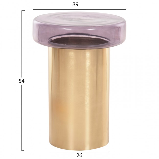 Τραπέζι βοηθητικό "CARMO" από μέταλλο/γυαλί σε χρώμα χρυσό/μωβ Φ39Χ54