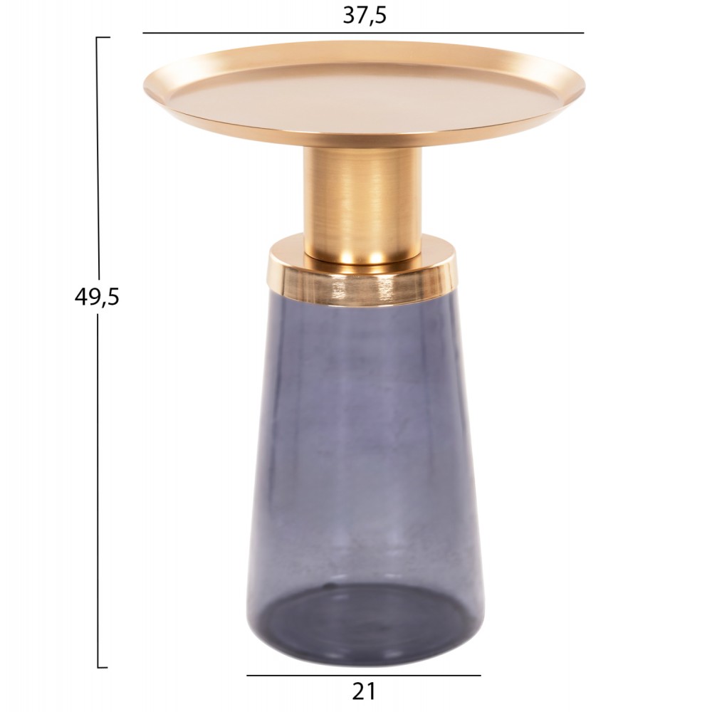 Τραπέζι βοηθητικό "BALLIN" από μέταλλο/γυαλί σε χρώμα χρυσό/μπλέ Φ37,5x49,5