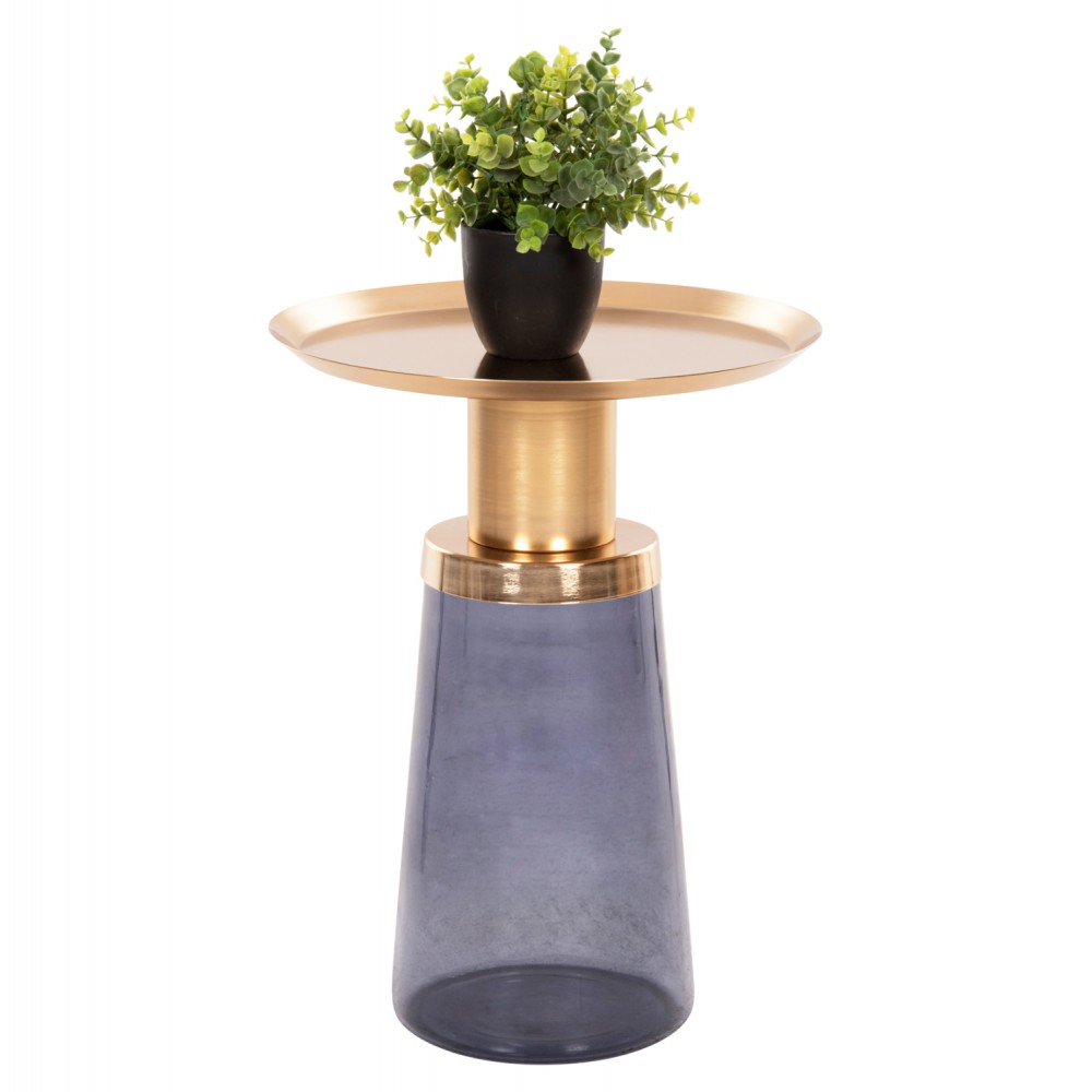 Τραπέζι βοηθητικό "BALLIN" από μέταλλο/γυαλί σε χρώμα χρυσό/μπλέ Φ37,5x49,5