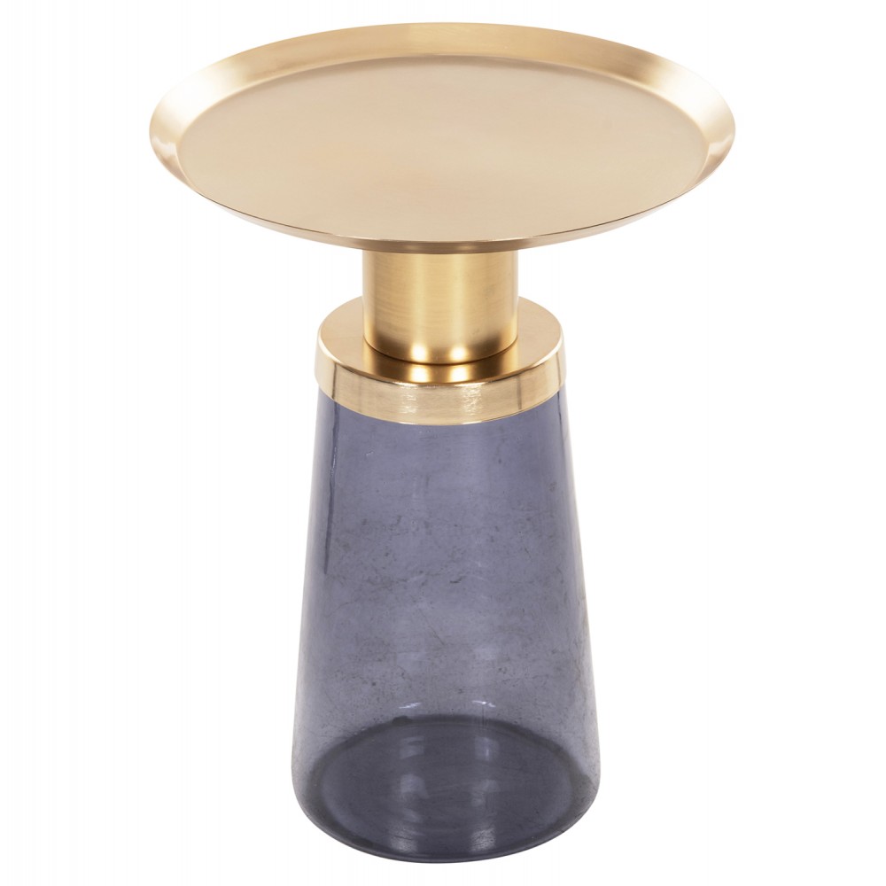 Τραπέζι βοηθητικό "BALLIN" από μέταλλο/γυαλί σε χρώμα χρυσό/μπλέ Φ37,5x49,5