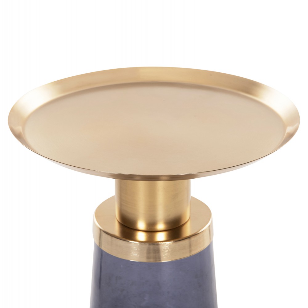 Τραπέζι βοηθητικό "BALLIN" από μέταλλο/γυαλί σε χρώμα χρυσό/μπλέ Φ37,5x49,5