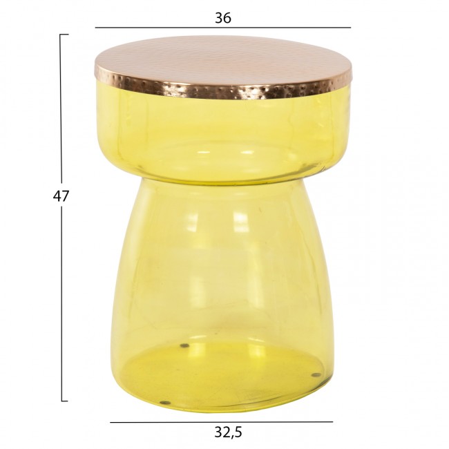 Τραπέζι βοηθητικό "RANE" από μέταλλο/γυαλί σε χρώμα χρυσό/ανοιχτό πράσινο Φ36x47