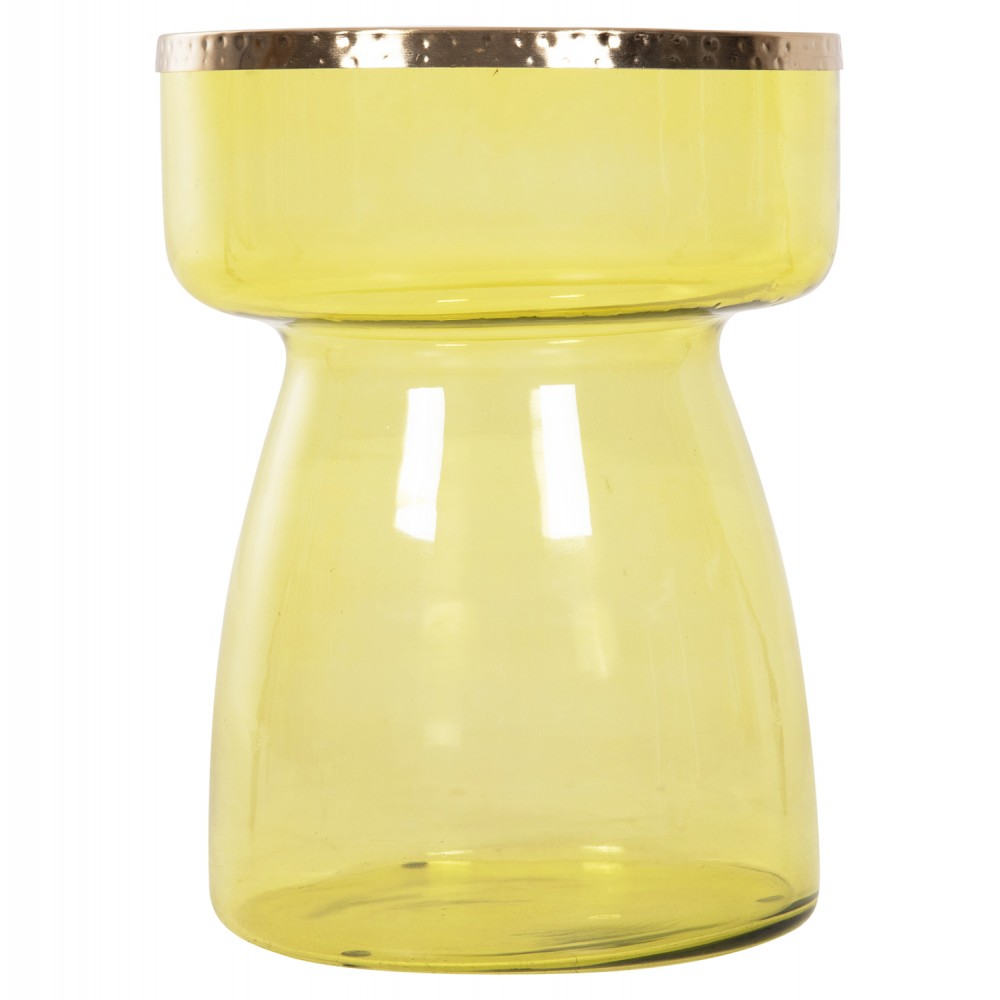 Τραπέζι βοηθητικό "RANE" από μέταλλο/γυαλί σε χρώμα χρυσό/ανοιχτό πράσινο Φ36x47