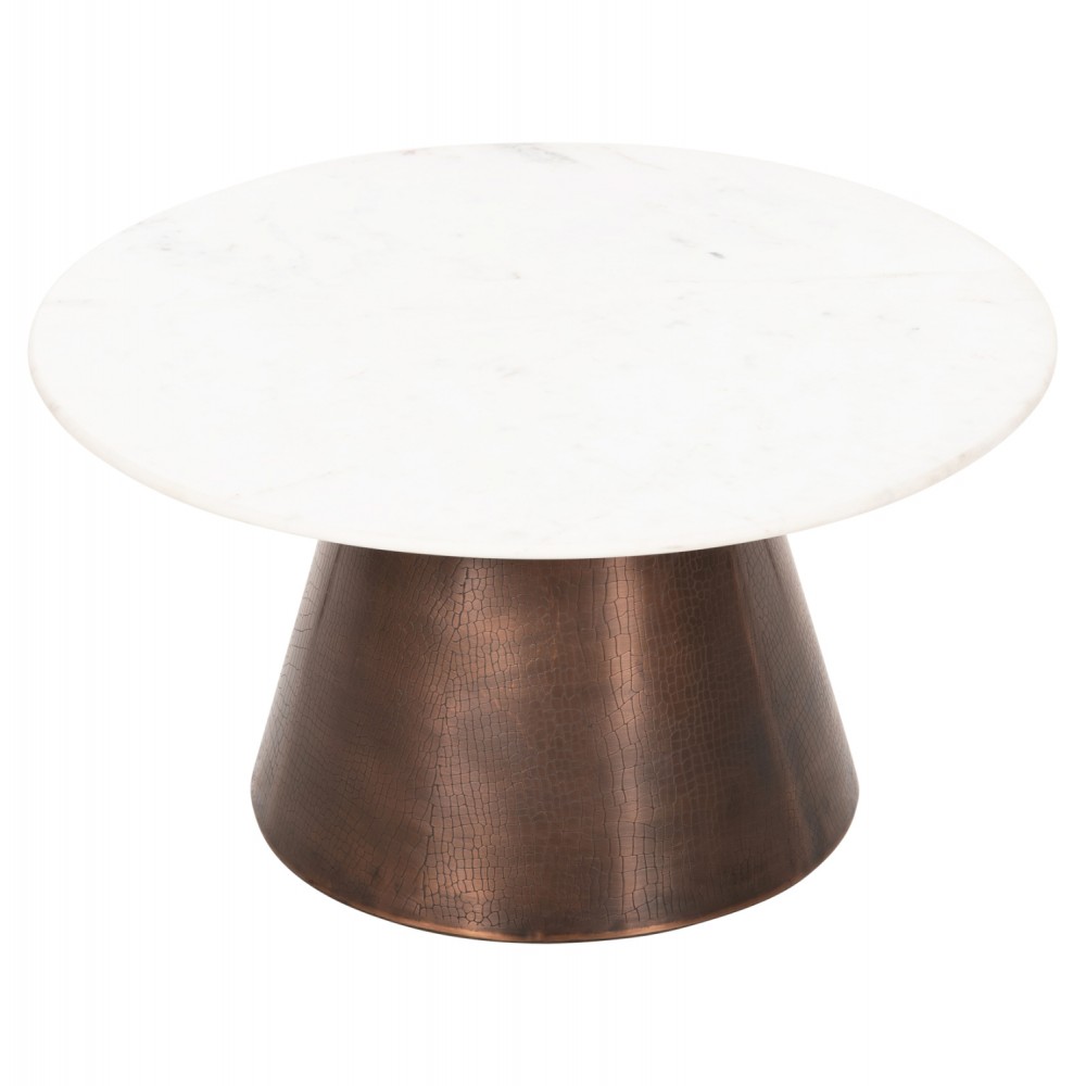 Τραπέζι σαλονιού "FODEN" από μέταλλο/μάρμαρο σε χρώμα χάλκινο/λευκό Φ77x40