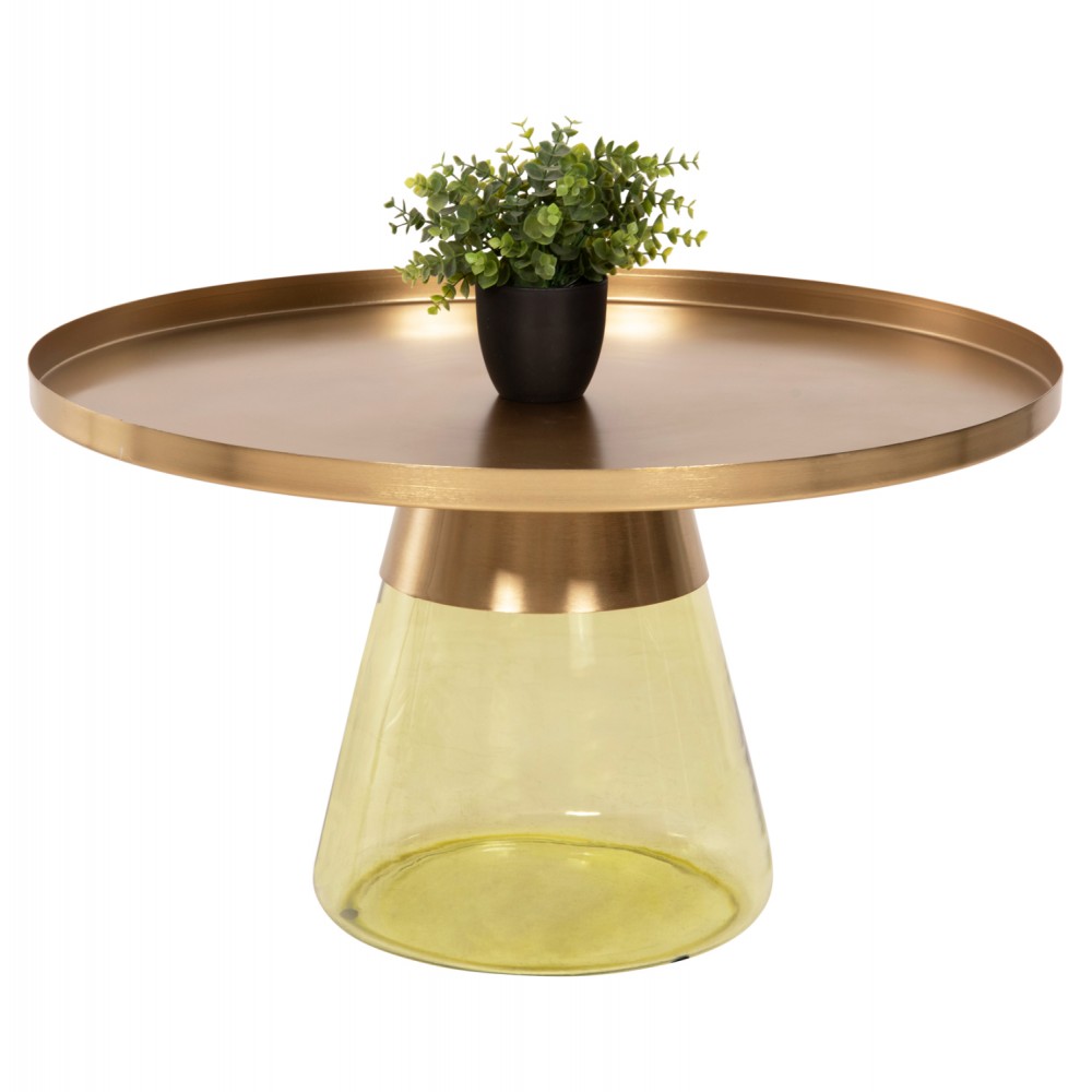 Τραπέζι σαλονιού "SCAL" από μέταλλο/γυαλί σε χρώμα χρυσό/πράσινο Φ76x43,5