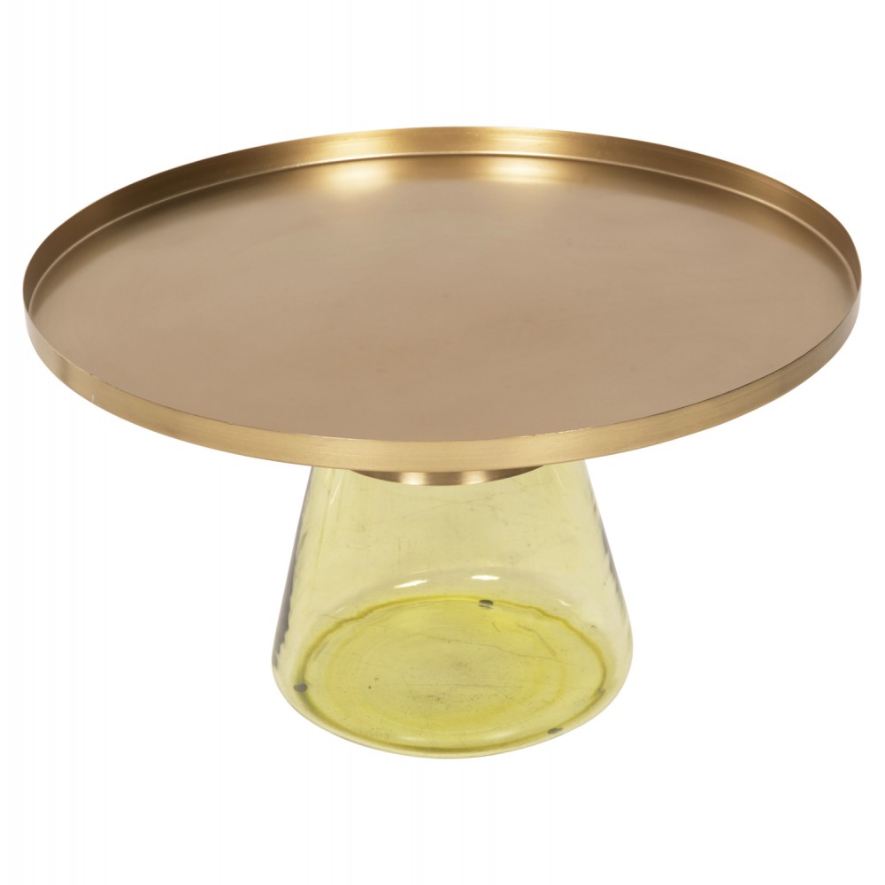 Τραπέζι σαλονιού "SCAL" από μέταλλο/γυαλί σε χρώμα χρυσό/πράσινο Φ76x43,5