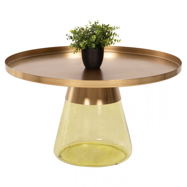 Τραπέζι σαλονιού "SCAL" από μέταλλο/γυαλί σε χρώμα χρυσό/πράσινο Φ76x43,5