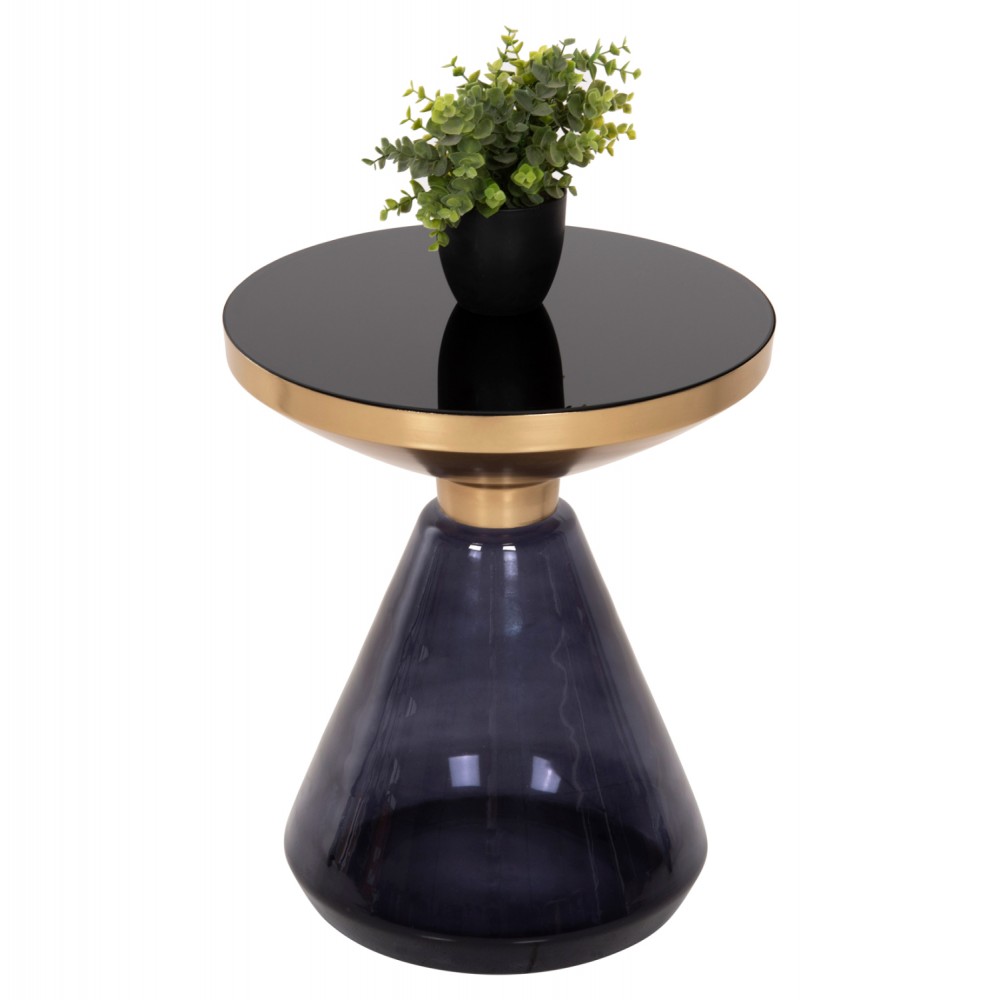 Τραπέζι βοηθητικό "DEMMY" από μέταλλο/γυαλί σε χρώμα χρυσό/μαύρο/μωβ Φ41x48