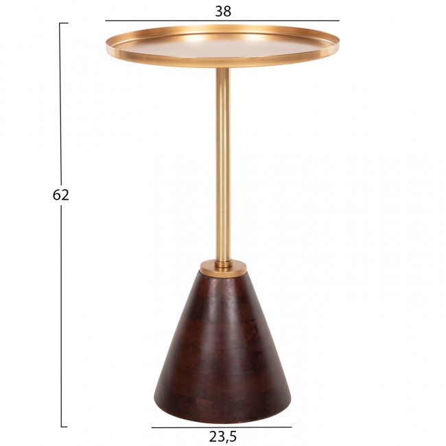 Τραπέζι βοηθητικό "KAPPUR" από μέταλλο/ξύλο σε χρώμα χρυσό/καρυδί Φ38x62