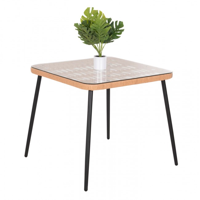 Τραπέζι "ALLEGRA" από μέταλλο/rattan σε μαύρο/φυσικό χρώμα 79,5x79,5x72,5