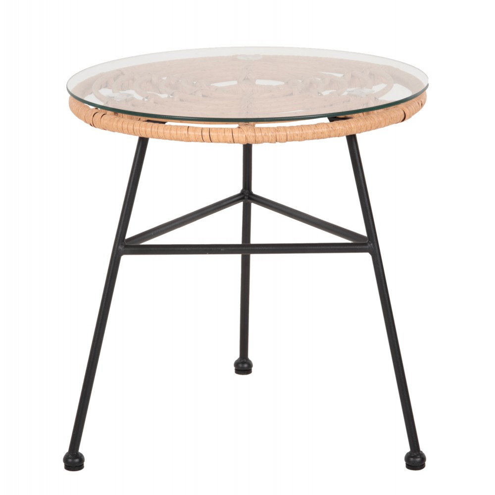 Τραπέζι "ALLEGRA" από μέταλλο/rattan σε μαύρο/μπεζ χρώμα Φ45x46