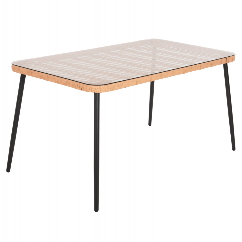 Τραπέζι "ALLEGRA" από μέταλλο/rattan σε μαύρο/φυσικό χρώμα 139,5x79,5x73