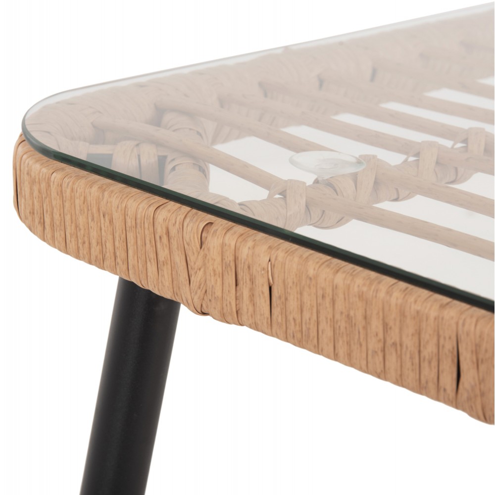 Τραπέζι "ALLEGRA" από μέταλλο/rattan σε μαύρο/φυσικό χρώμα 139,5x79,5x73