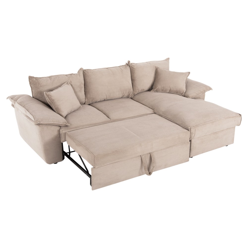 Γωνιακός καναπές-κρεβάτι "ALDO" από mdf/ύφασμα σε μπεζ χρώμα 256x159x87