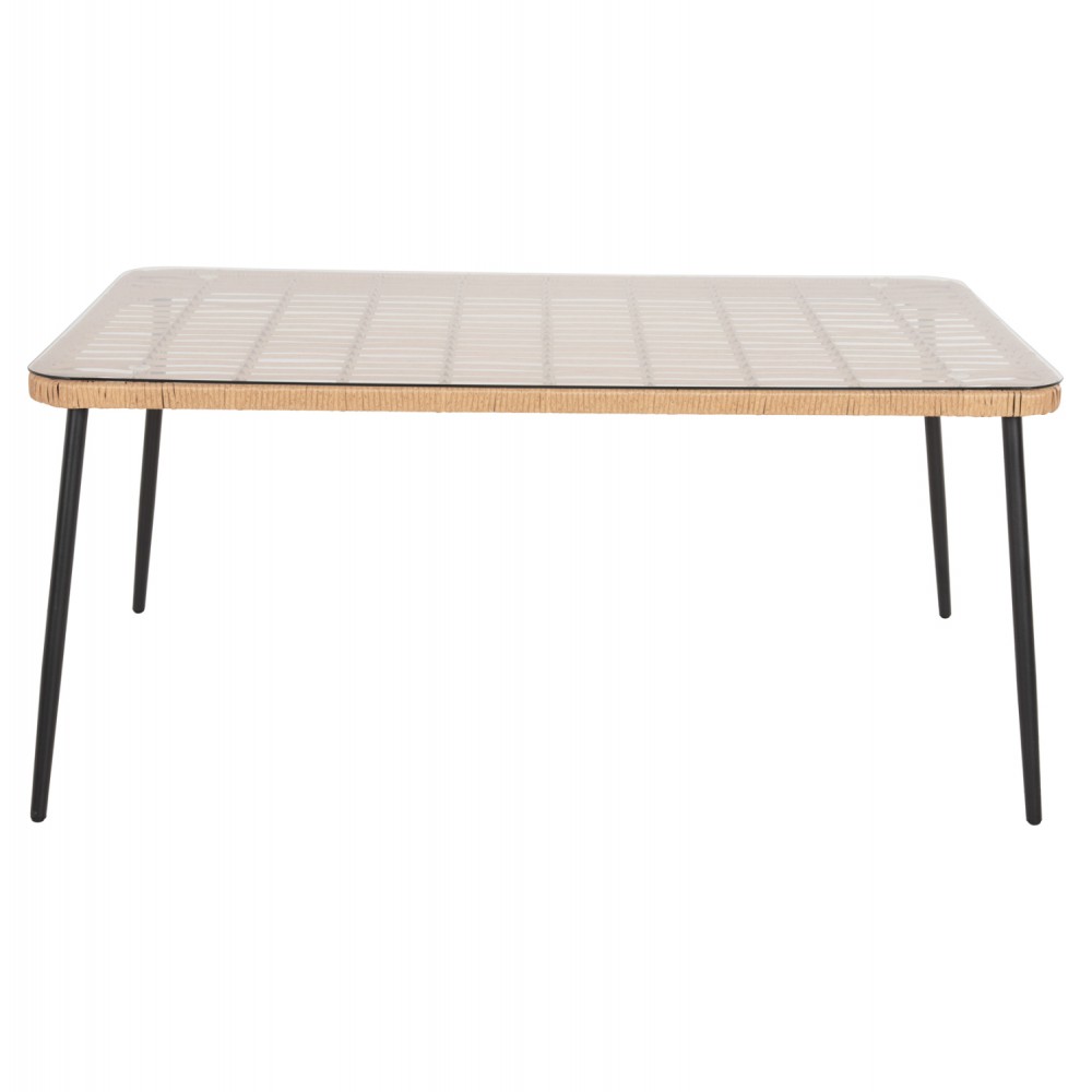 Τραπέζι "ALLEGRA" από μέταλλο/rattan σε μαύρο/φυσικό χρώμα 159,5x89,5x72