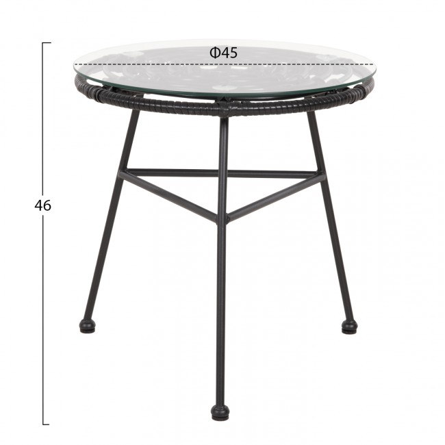 Τραπέζι "ALLEGRA" από μέταλλο/rattan σε μαύρο/μαύρο χρώμα Φ45x46