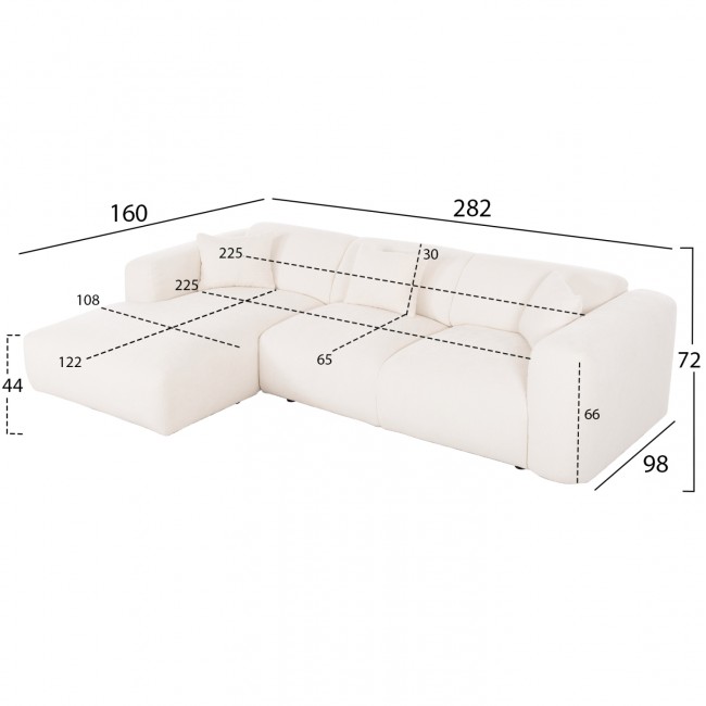 Γωνιακός καναπές "BRICKEN" με αριστερή γωνία από mdf/ύφασμα σε εκρού χρώμα 282x160x72