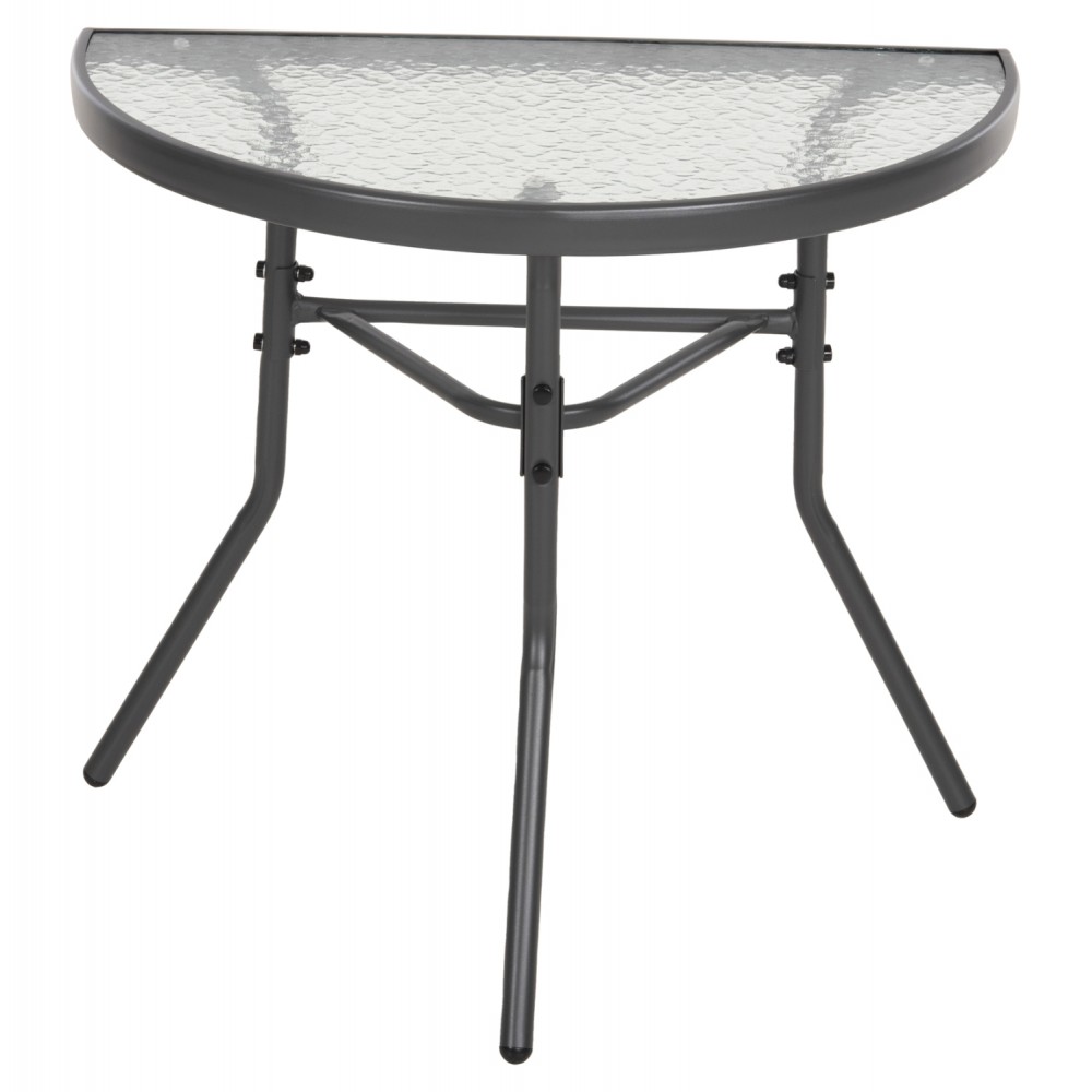 Τραπέζι ημικυκλικό "LIMA" από μέταλλο/γυαλί σε γκρι χρώμα 70x40x64,5