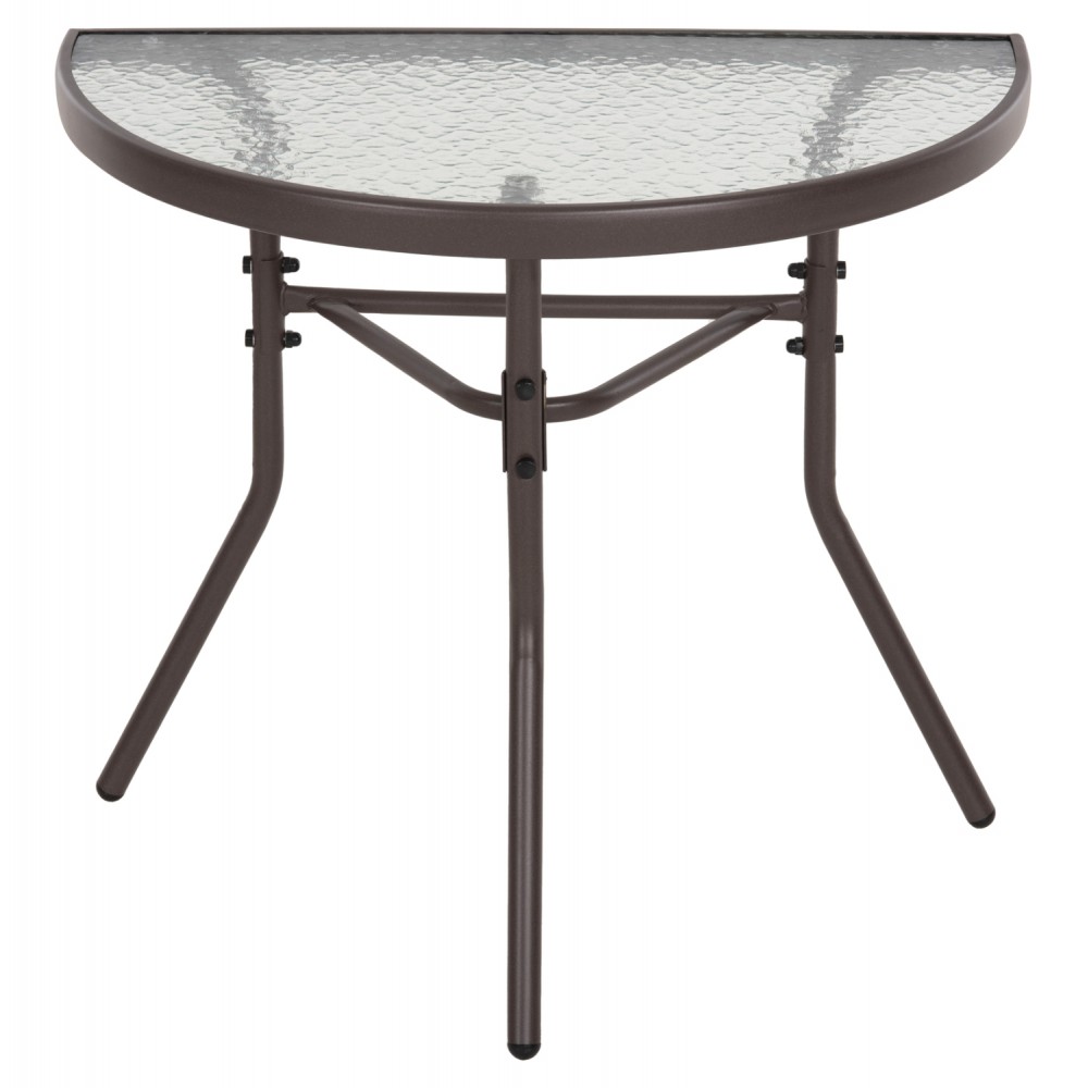 Τραπέζι ημικυκλικό "LIMA" από μέταλλο/γυαλί σε καφέ χρώμα 70x40x64,5