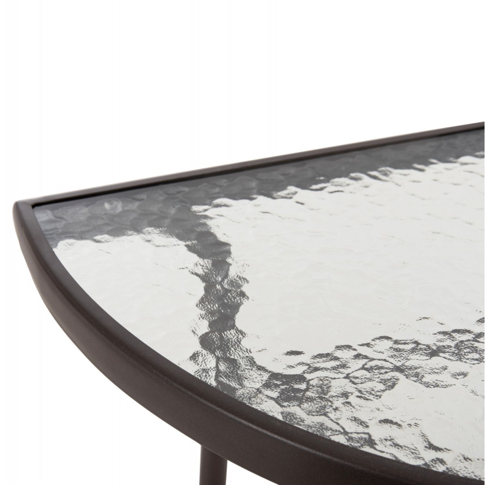 Τραπέζι ημικυκλικό "LIMA" από μέταλλο/γυαλί σε καφέ χρώμα 70x40x64,5