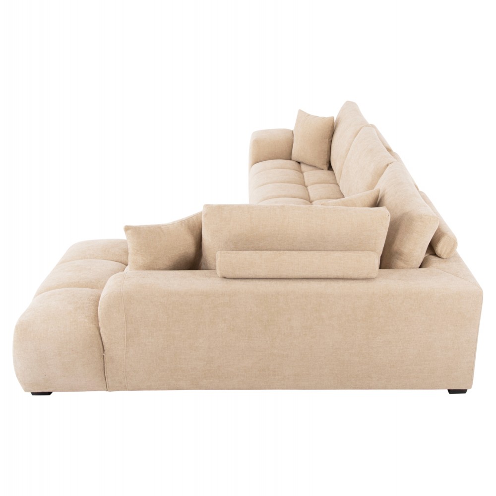 Γωνιακός καναπές "COVEN" με δεξιά γωνία από ξύλο/ύφασμα σε μαύρο/εκρού χρώμα 298x208x85