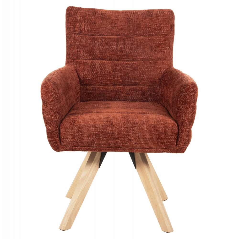 Πολυθρόνα "GAZER" από ύφασμα/rubberwood σε κεραμιδί/φυσικό χρώμα 66x63x91