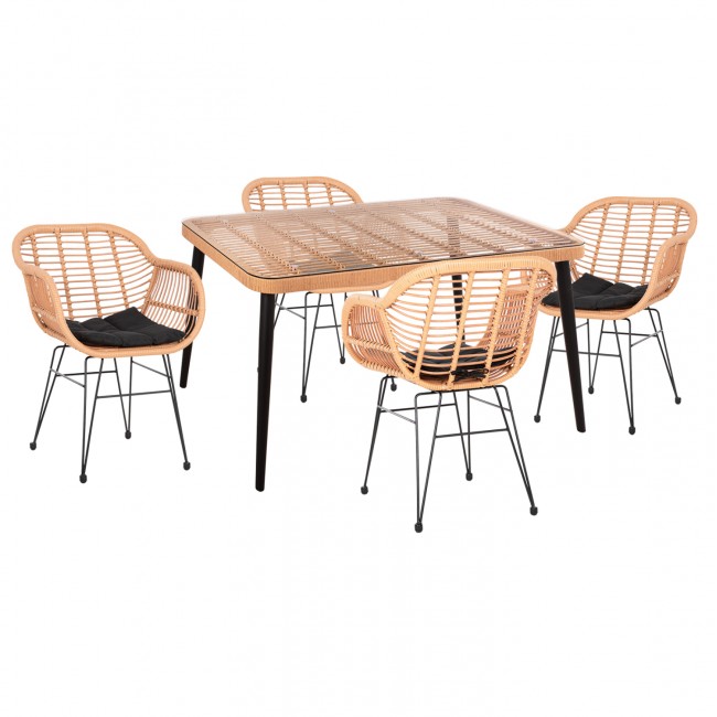 Σετ εξωτερικού χώρου "ALLEGRA" 5τμχ από μέταλλο/wicker σε μαύρο/μπεζ χρώμα 139,5x79.5x73