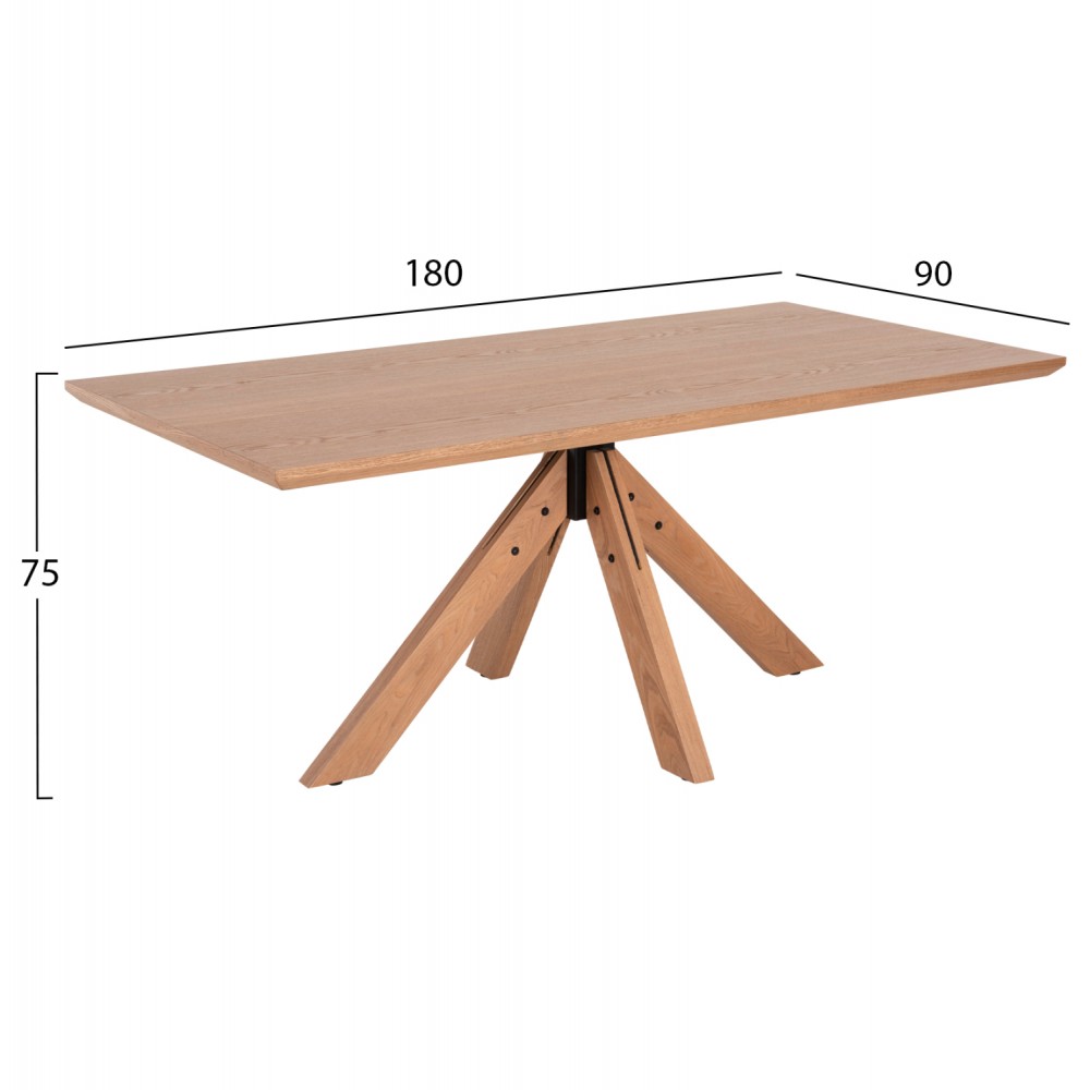 Σετ τραπεζαρίας 7τμχ από ξύλο/ύφασμα σε φυσικό/κεραμιδί χρώμα 180x90x75