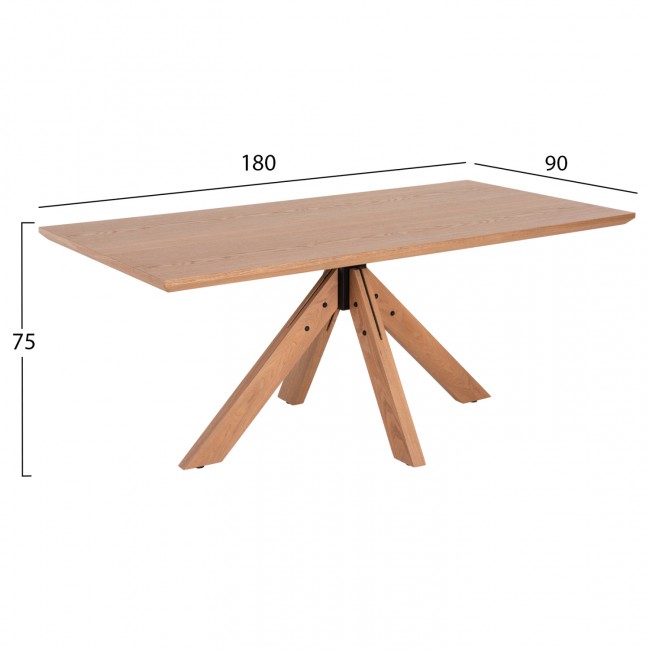 Σετ τραπεζαρίας 7τμχ από ξύλο/ύφασμα σε φυσικό/κεραμιδί χρώμα 180x90x75