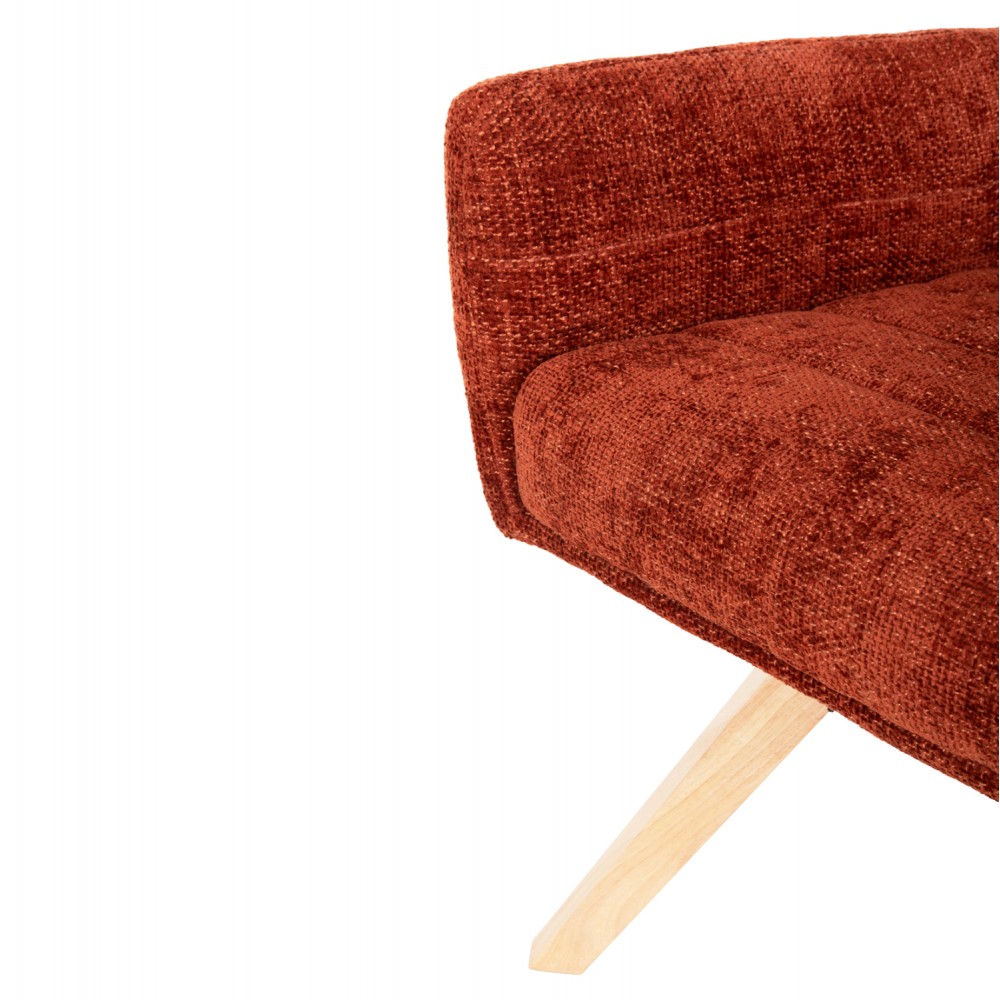 Σετ τραπεζαρίας 7τμχ από ξύλο/ύφασμα σε φυσικό/κεραμιδί χρώμα 180x90x75