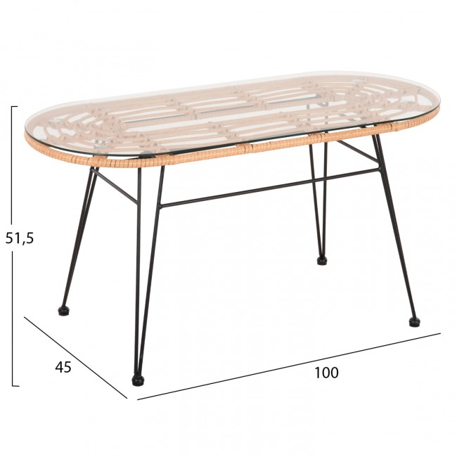 Τραπέζι "ALLEGRA" από μέταλλο/wicker σε μαύρο/μπεζ χρώμα 100x45x51,5