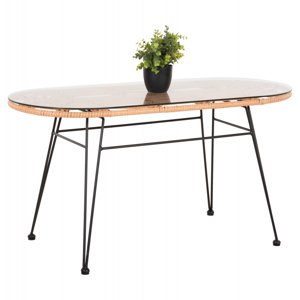 Τραπέζι "ALLEGRA" από μέταλλο/wicker σε μαύρο/μπεζ χρώμα 100x45x51,5