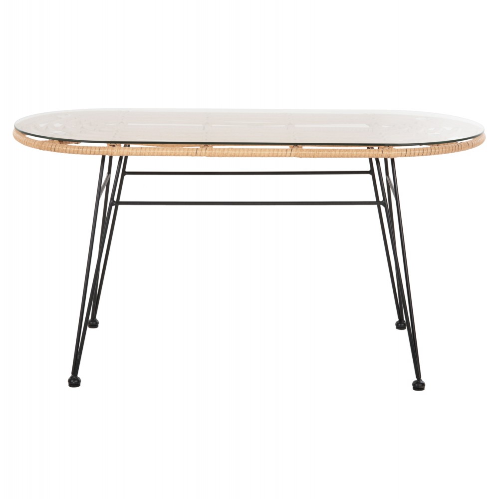 Τραπέζι "ALLEGRA" από μέταλλο/wicker σε μαύρο/μπεζ χρώμα 100x45x51,5