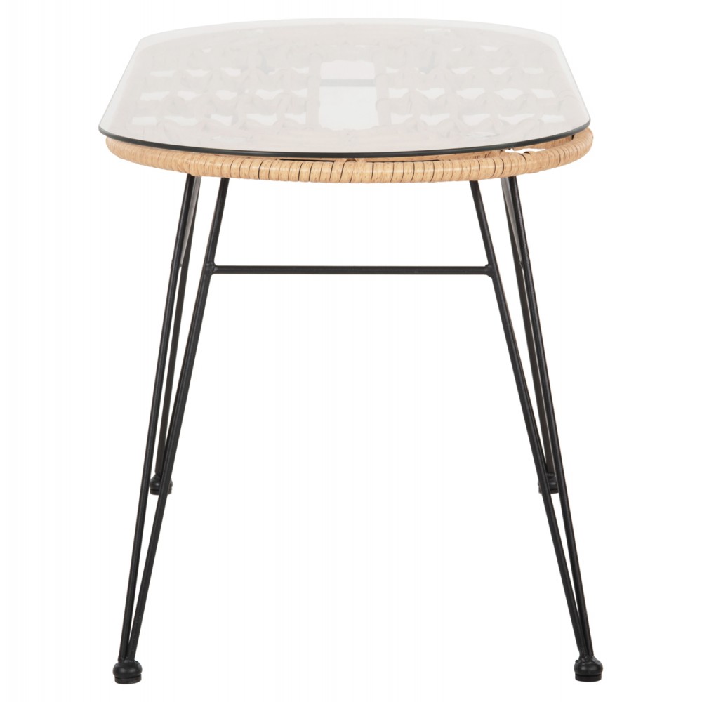 Τραπέζι "ALLEGRA" από μέταλλο/wicker σε μαύρο/μπεζ χρώμα 100x45x51,5