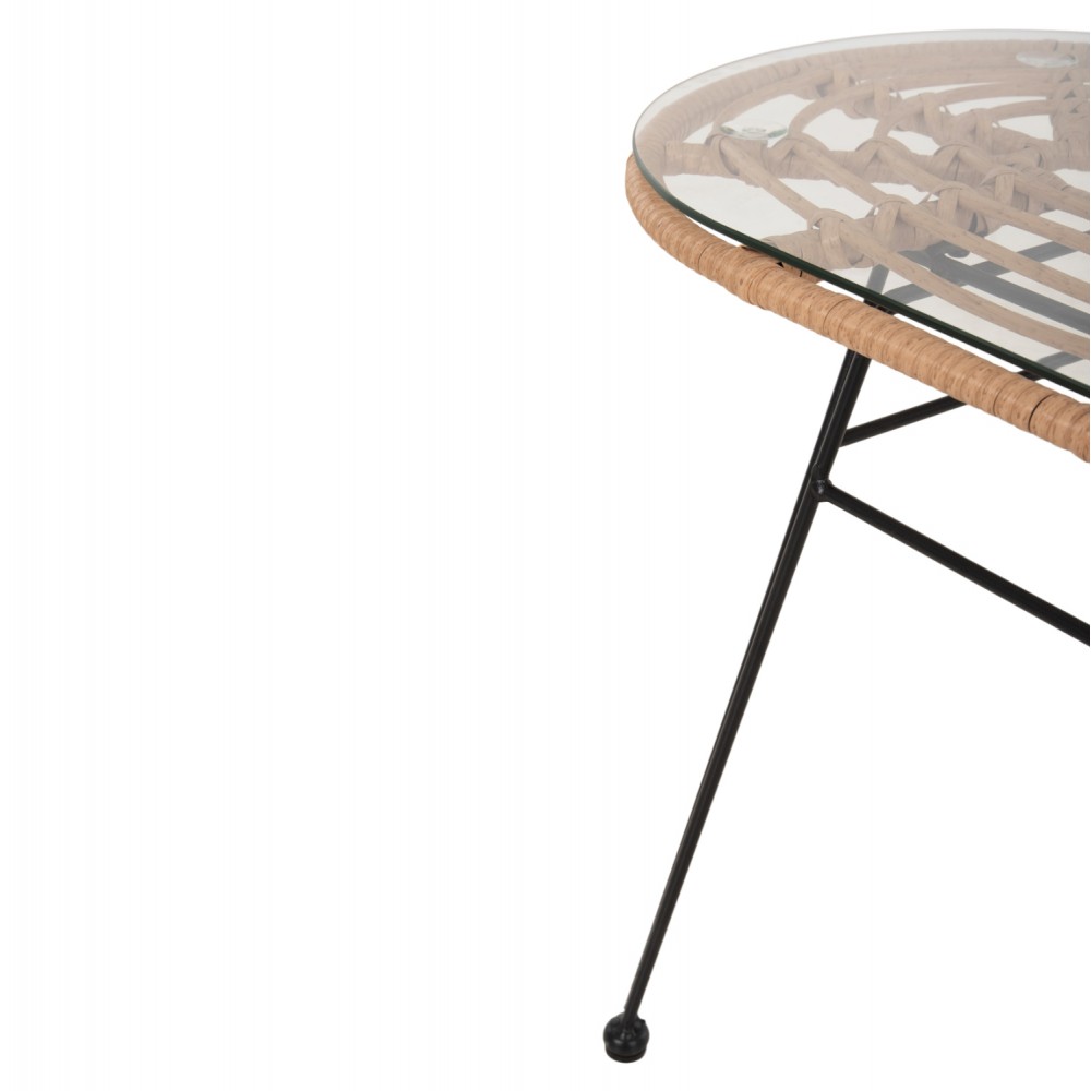 Τραπέζι "ALLEGRA" από μέταλλο/wicker σε μαύρο/μπεζ χρώμα 100x45x51,5