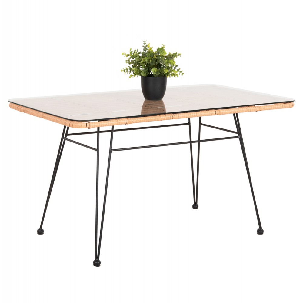 Τραπέζι "ALLEGRA" από μέταλλο/wicker σε μαύρο/μπεζ χρώμα 95x55x51,5