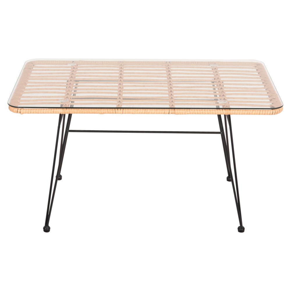 Τραπέζι "ALLEGRA" από μέταλλο/wicker σε μαύρο/μπεζ χρώμα 95x55x51,5