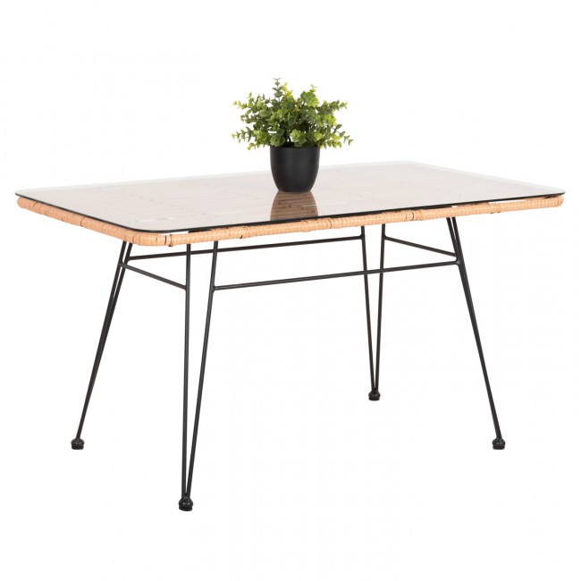 Τραπέζι "ALLEGRA" από μέταλλο/wicker σε μαύρο/μπεζ χρώμα 95x55x51,5