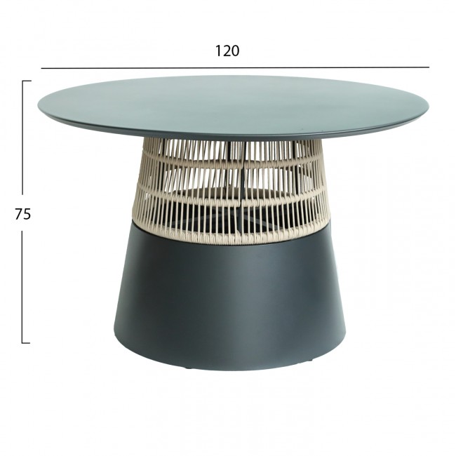 Τραπέζι "SAEID" από αλουμίνιο/σχοινί σε ανθρακί/μπεζ χρώμα Φ120x75