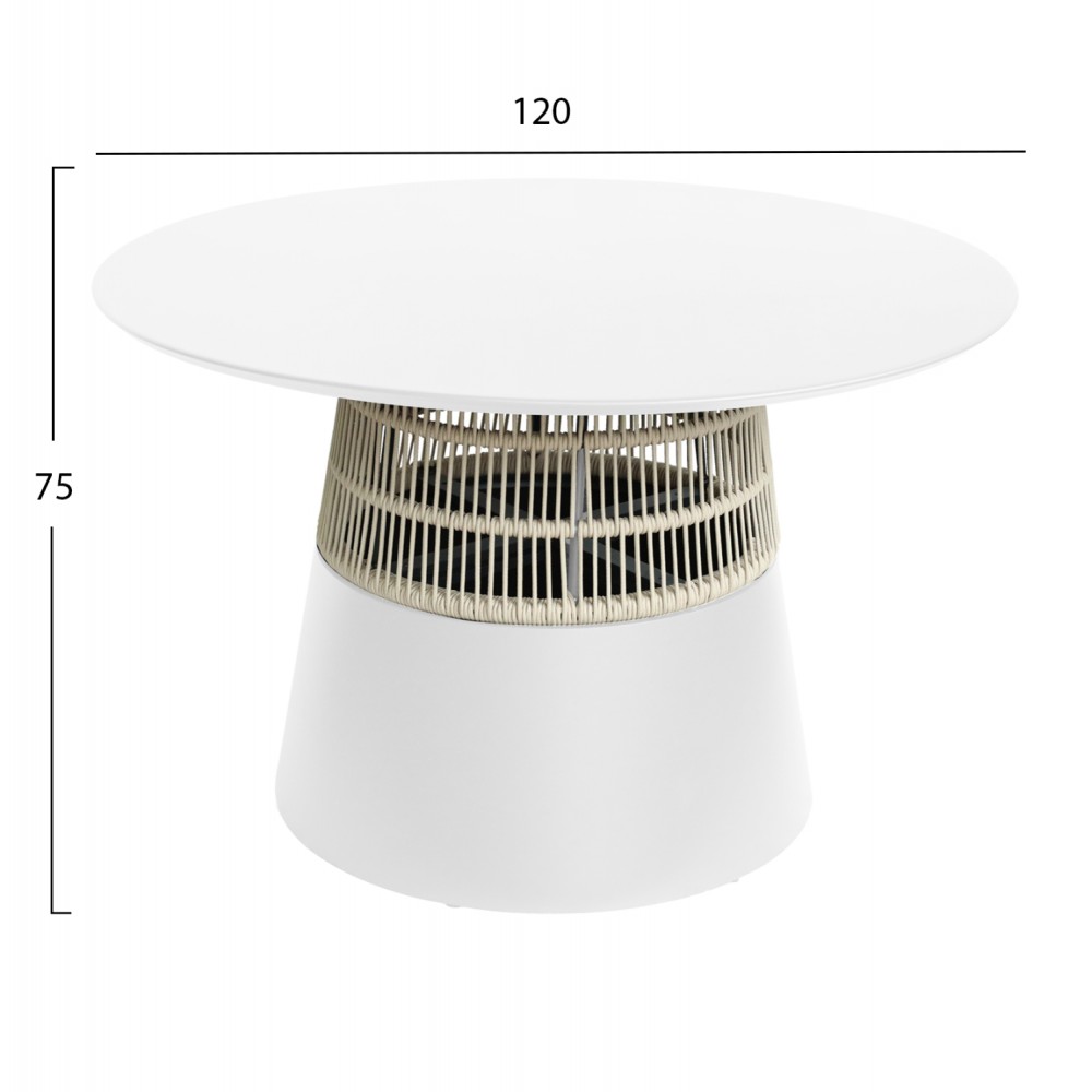 Τραπέζι "SAEID" από αλουμίνιο/σχοινί σε λευκό/μπεζ χρώμα Φ120x75