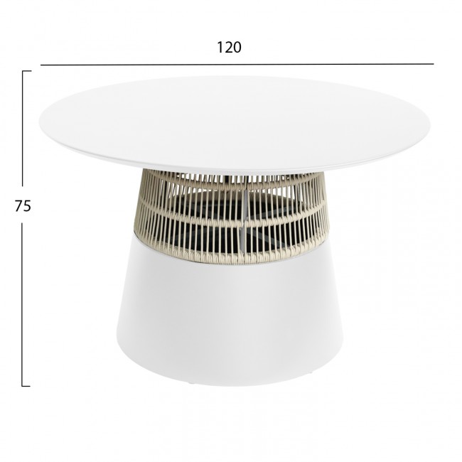 Τραπέζι "SAEID" από αλουμίνιο/σχοινί σε λευκό/μπεζ χρώμα Φ120x75
