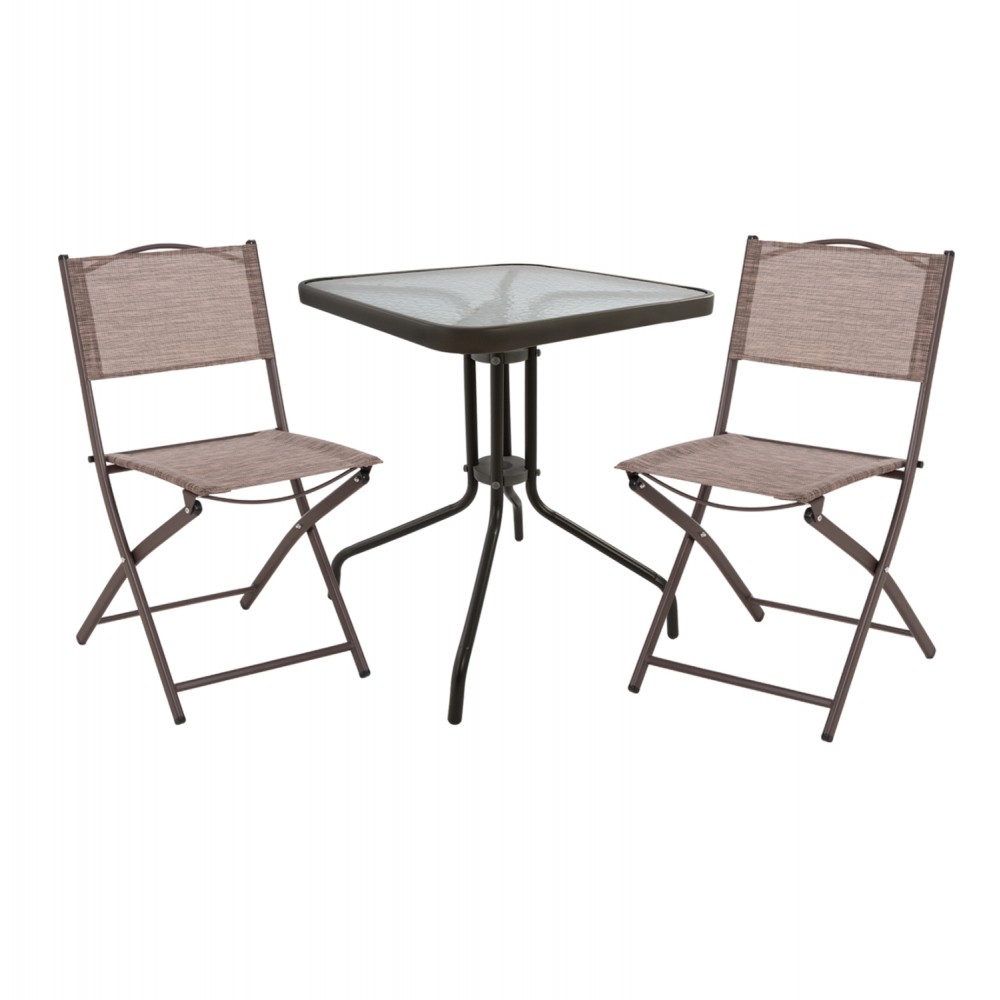 Σετ εξωτερικού χώρου "FIGO" 3τμχ από μέταλλο/textilene σε καφέ χρώμα 70x70x72