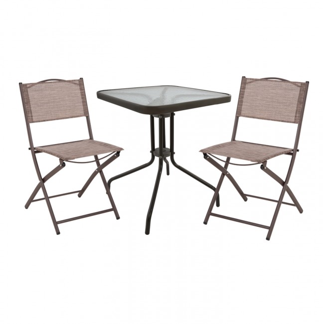 Σετ εξωτερικού χώρου "FIGO" 3τμχ από μέταλλο/textilene σε καφέ χρώμα 70x70x72