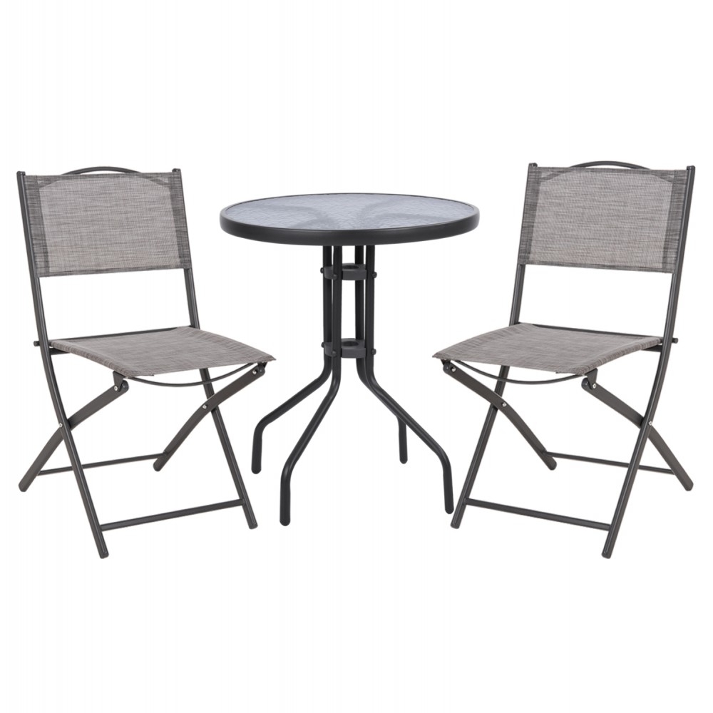 Σετ εξωτερικού χώρου "LIMA" 3τμχ από μέταλλο/textilene σε γκρι χρώμα Φ60x68