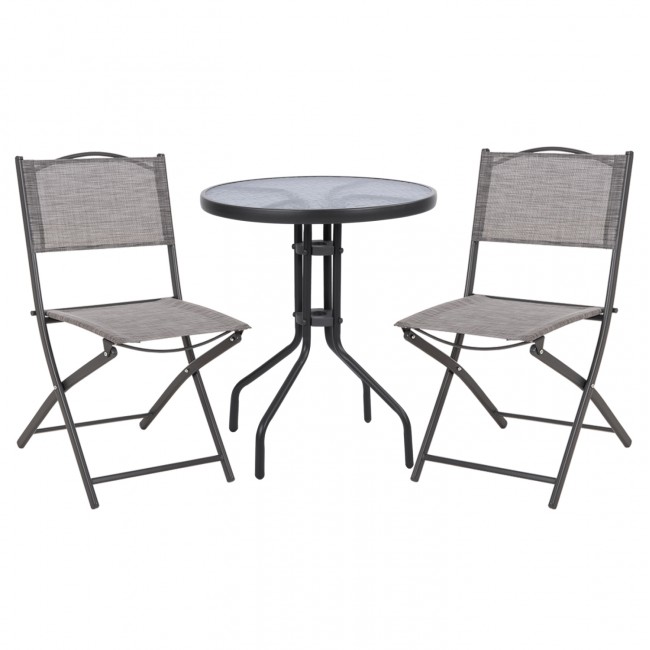 Σετ εξωτερικού χώρου "LIMA" 3τμχ από μέταλλο/textilene σε γκρι χρώμα Φ60x68