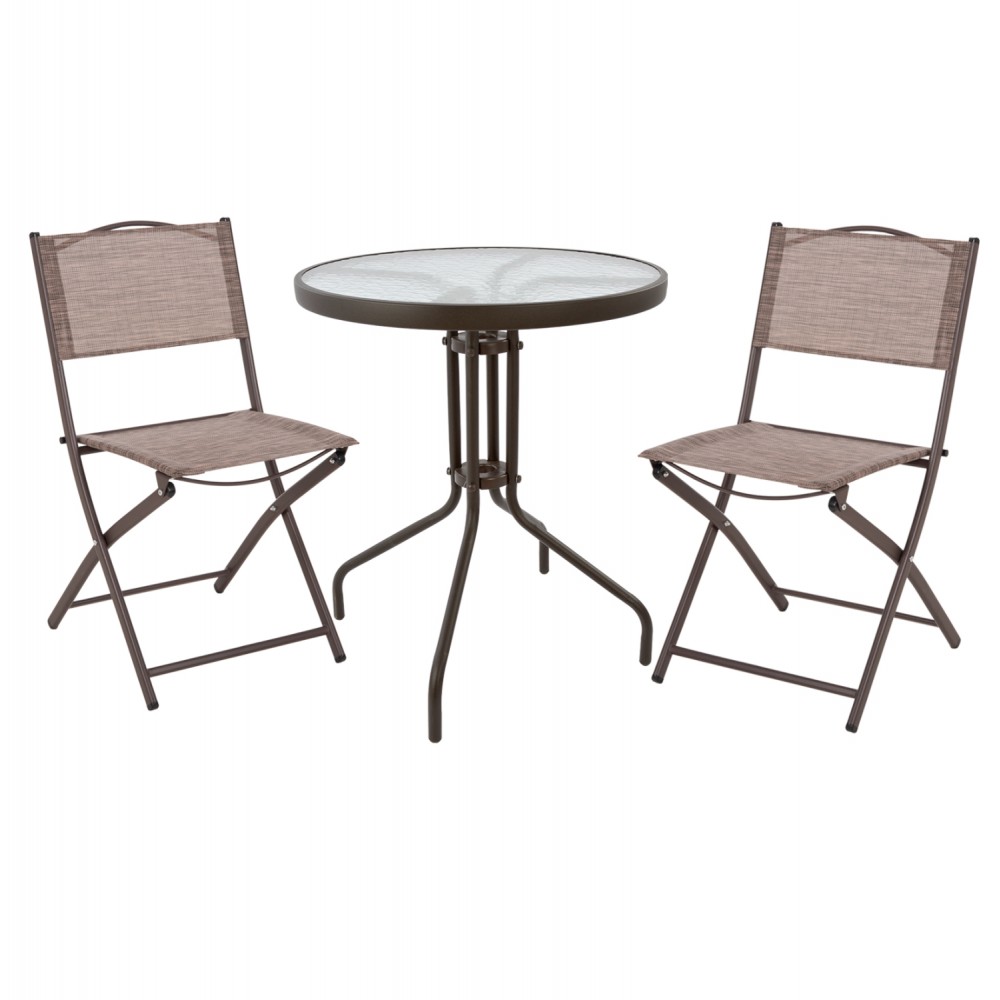 Σετ εξωτερικού χώρου "LIMA" 3τμχ από μέταλλο/textilene σε καφέ χρώμα Φ60x68