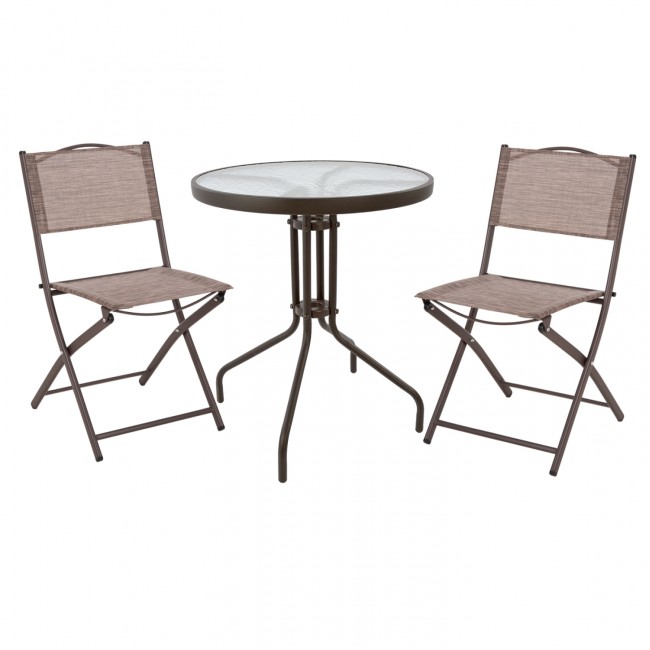 Σετ εξωτερικού χώρου "LIMA" 3τμχ από μέταλλο/textilene σε καφέ χρώμα Φ60x68
