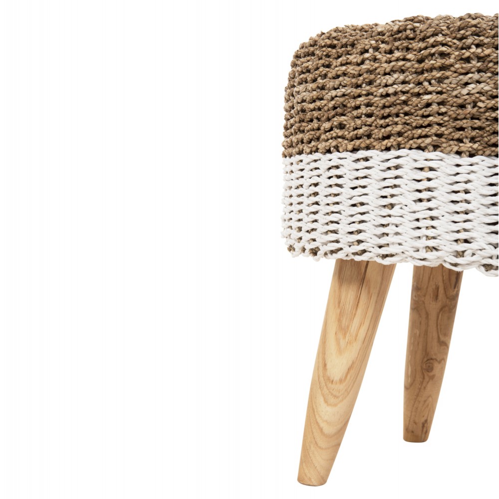 Σκαμπό "BEAM" από ξύλο/seagrass σε φυσικό/λευκό χρώμα Φ42x46