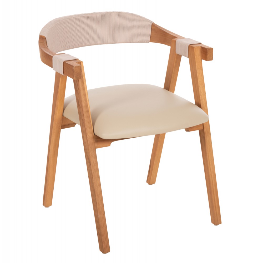 Πολυθρόνα "RIMINI"  από ξύλο/σχοινί σε φυσικό/μπεζ χρώμα 60x61x76